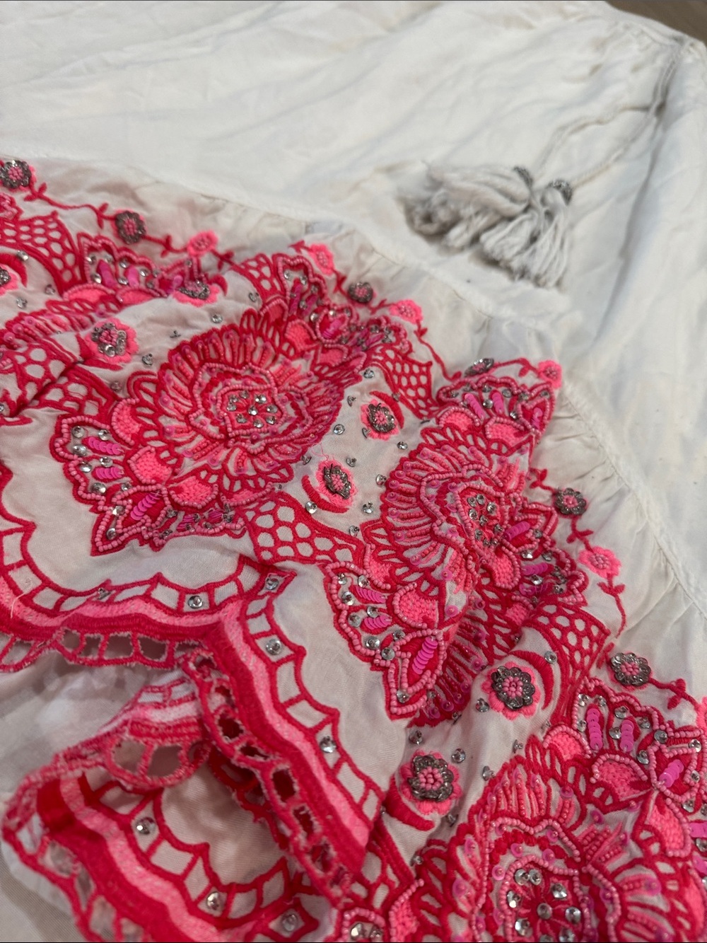 High Low Beaded Embroidered Maxi Skirt Sz M Preppy Beachy Flowy Pink Sparkle - Picture 3 of 10